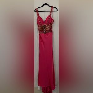 Pink jeweled dress with matching sash